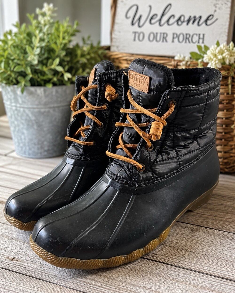 Sperry Womens Size 8.5 Quilted Waterproof Rubber Duck Boots Blue Zippered - Picture 1 of 11